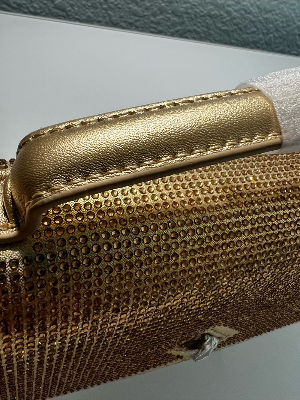 Gold Rhinestone Clutch Handbag purse elegant elongated evening bag crossbody - Picture 13 of 13